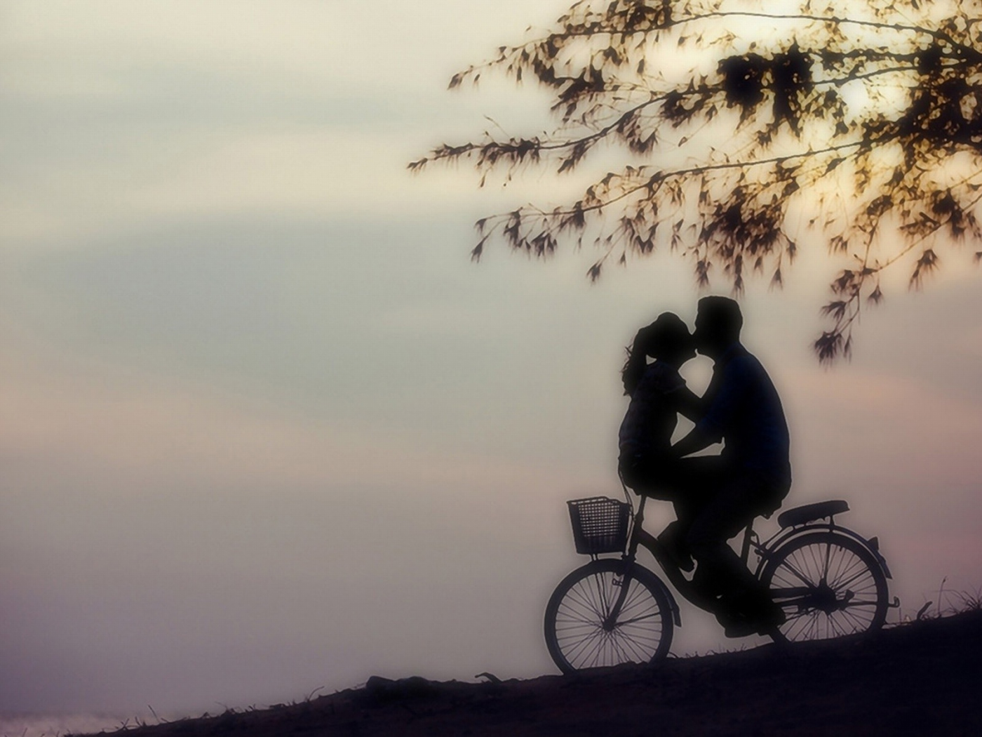 двое, влюблённые, едут на велосипеде