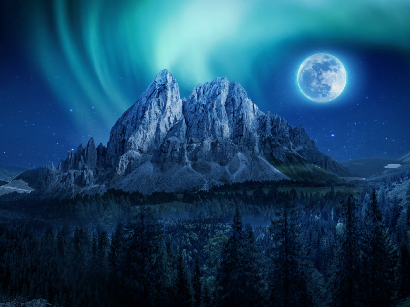 ночь, луна, гора