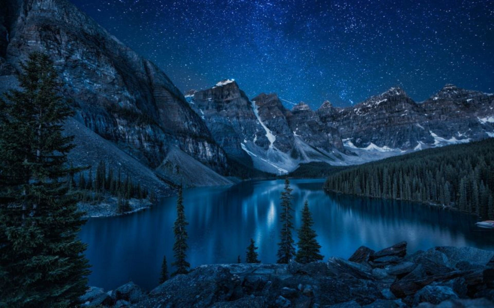 пейзаж, горы, озеро, ночь