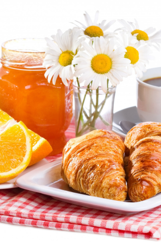 круассаны, апельсины, мед, завтрак