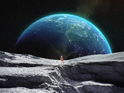 астронавт на луне, земля