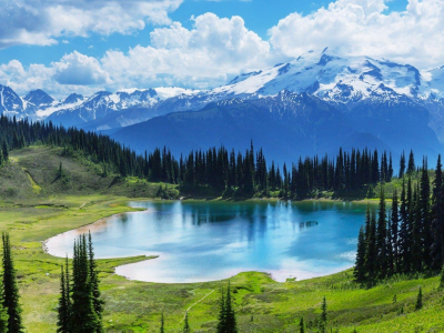 природа, горы, озеро, лес