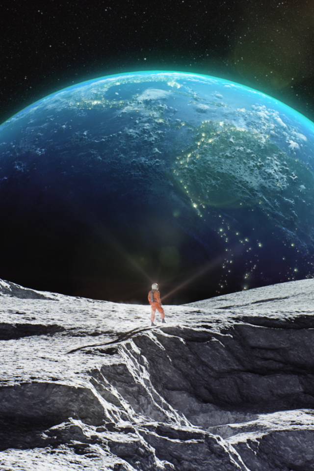 астронавт на луне, земля