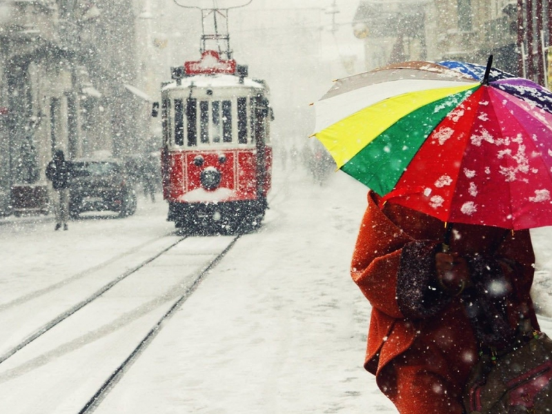город, зима, улица, трамвай