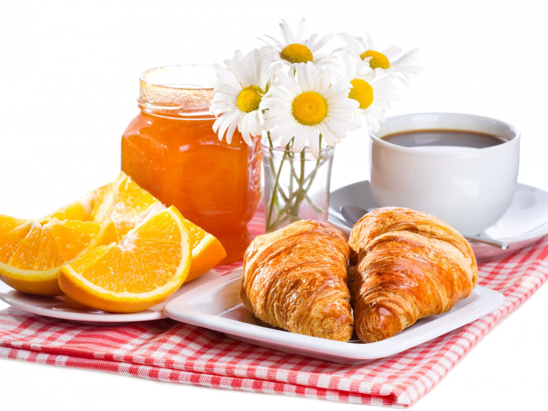 круассаны, апельсины, мед, завтрак
