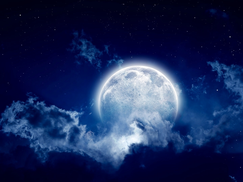 пейзаж, ночь, луна, облака