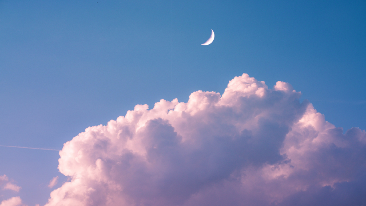 облако, небо, луна