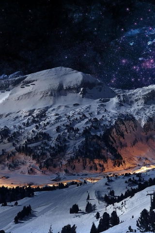 горы, снег, ночь, ландшафт