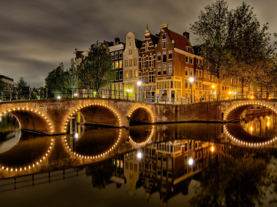 амстердам, канал, ночь