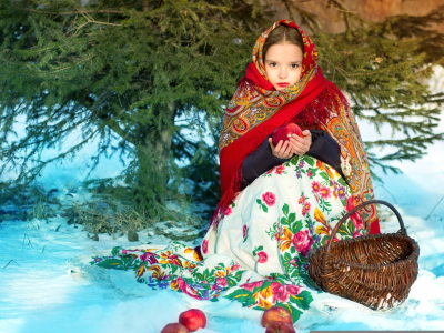 русская девушка, на природе, зима, снег