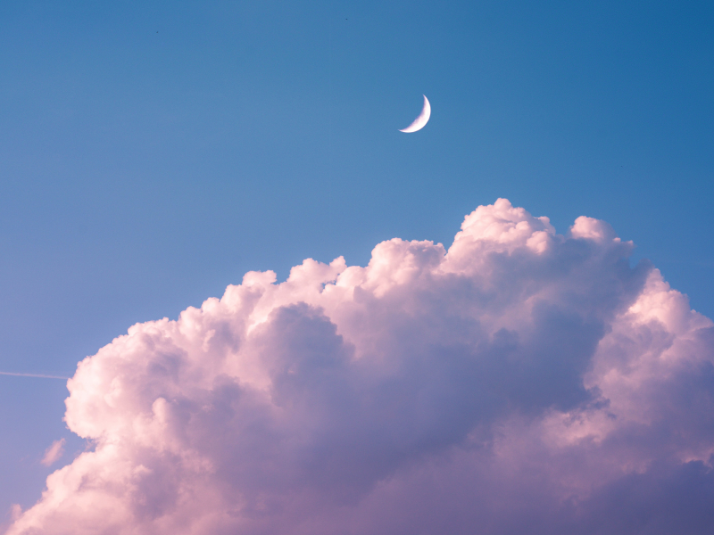 облако, небо, луна