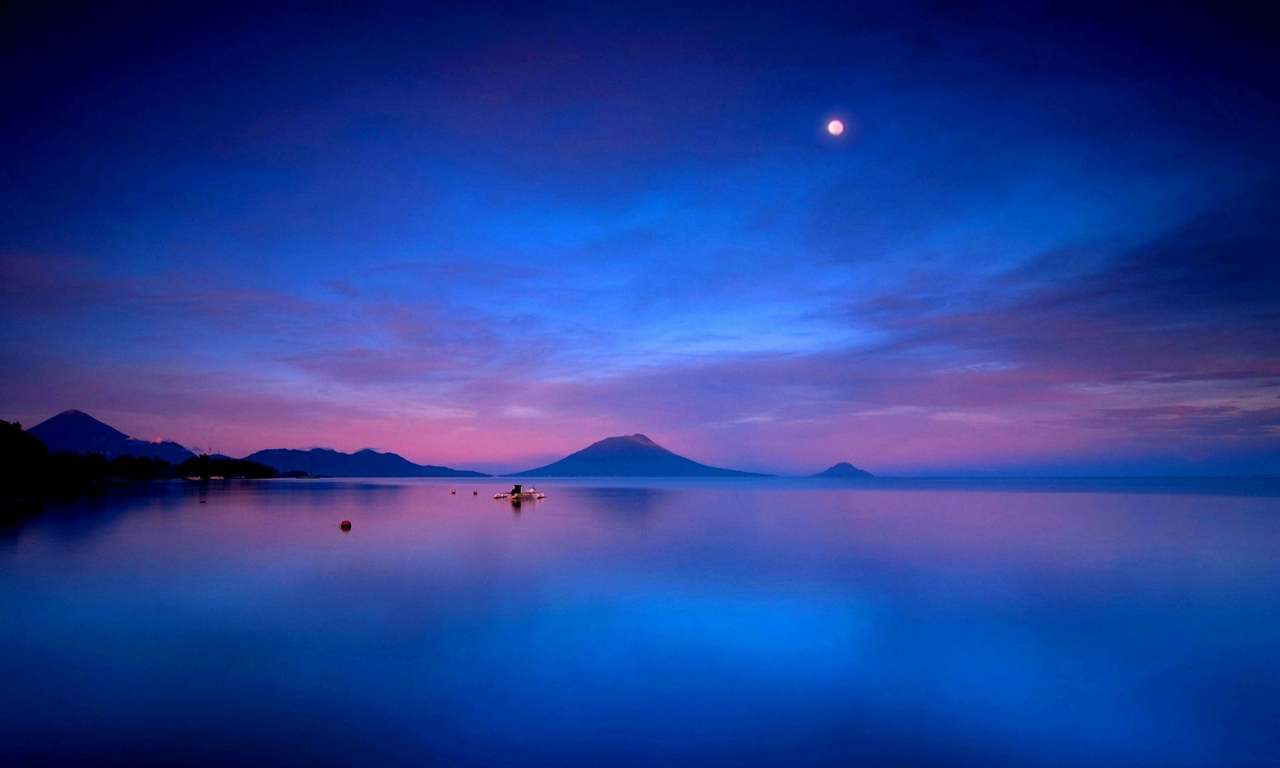 landscape, sea, night, moon, calm, background