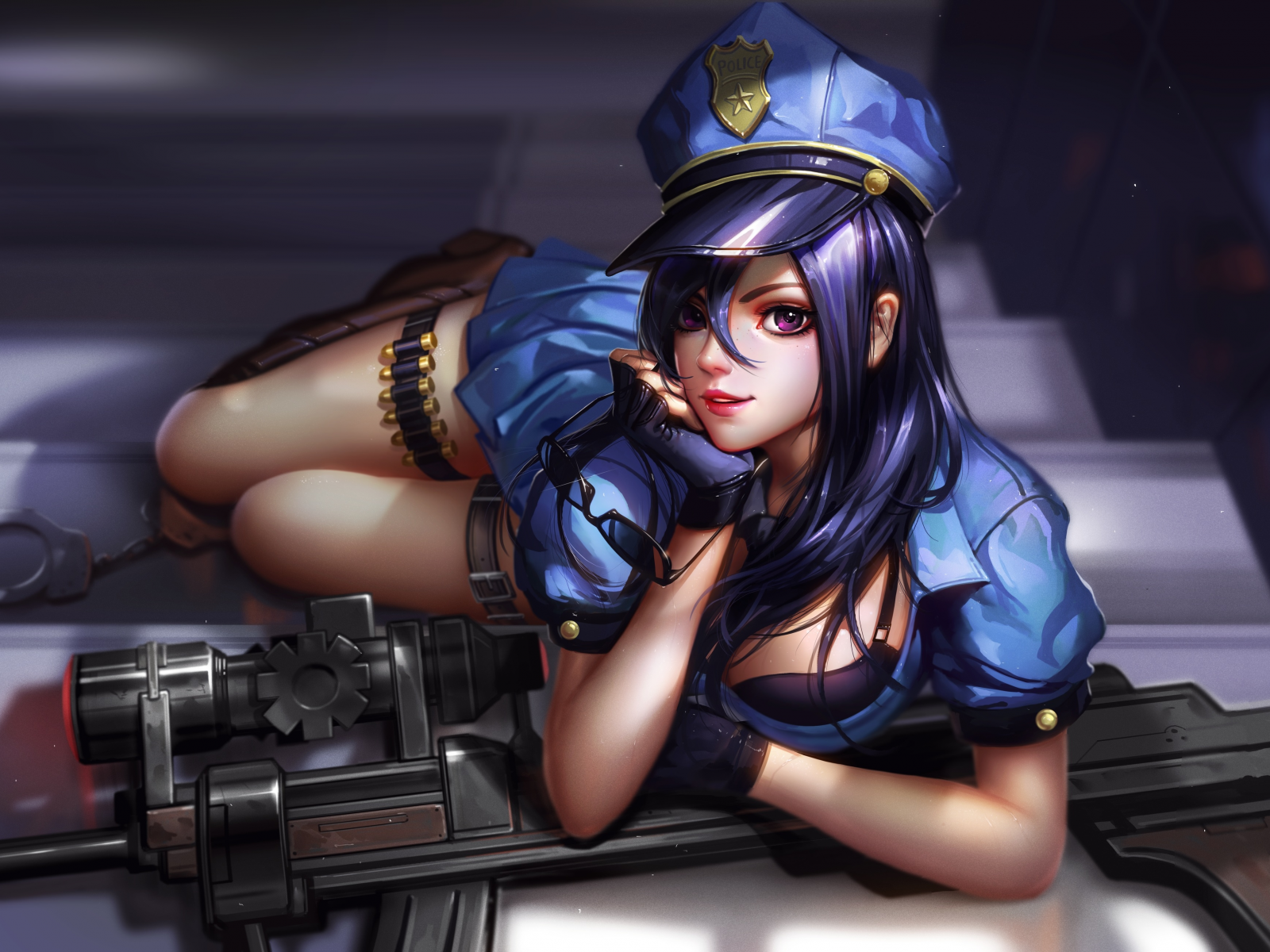 girl, game, uniform, police