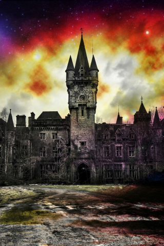 fantasy, castle, horror, night, glow, moon, darkness