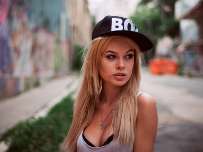 girl, blonde, pretty, cap, baseball cap