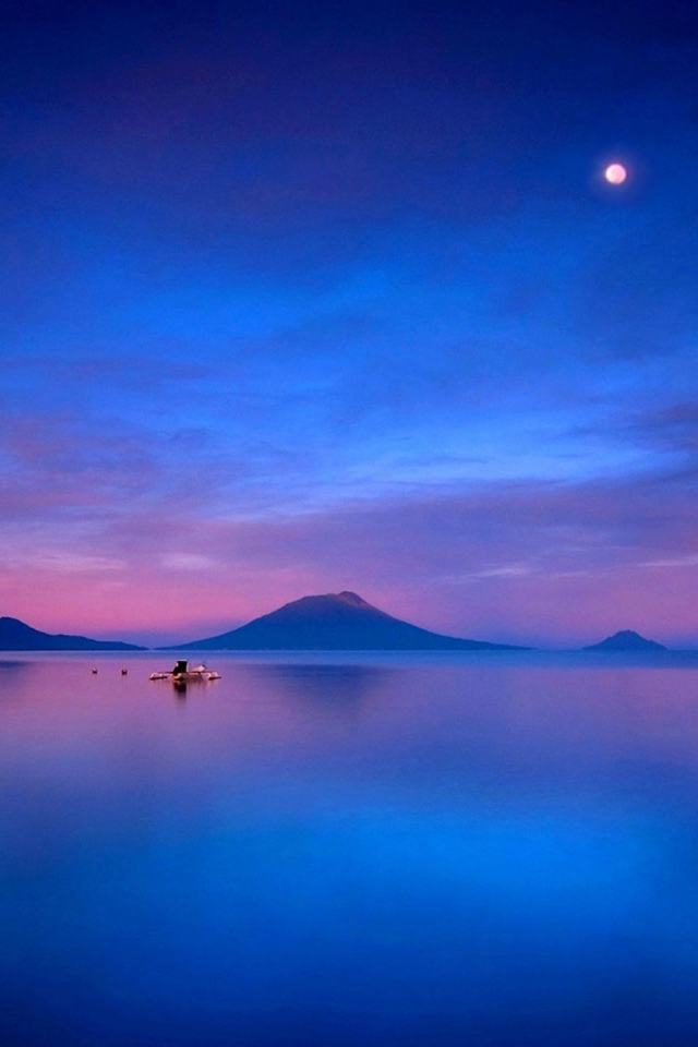 landscape, sea, night, moon, calm, background