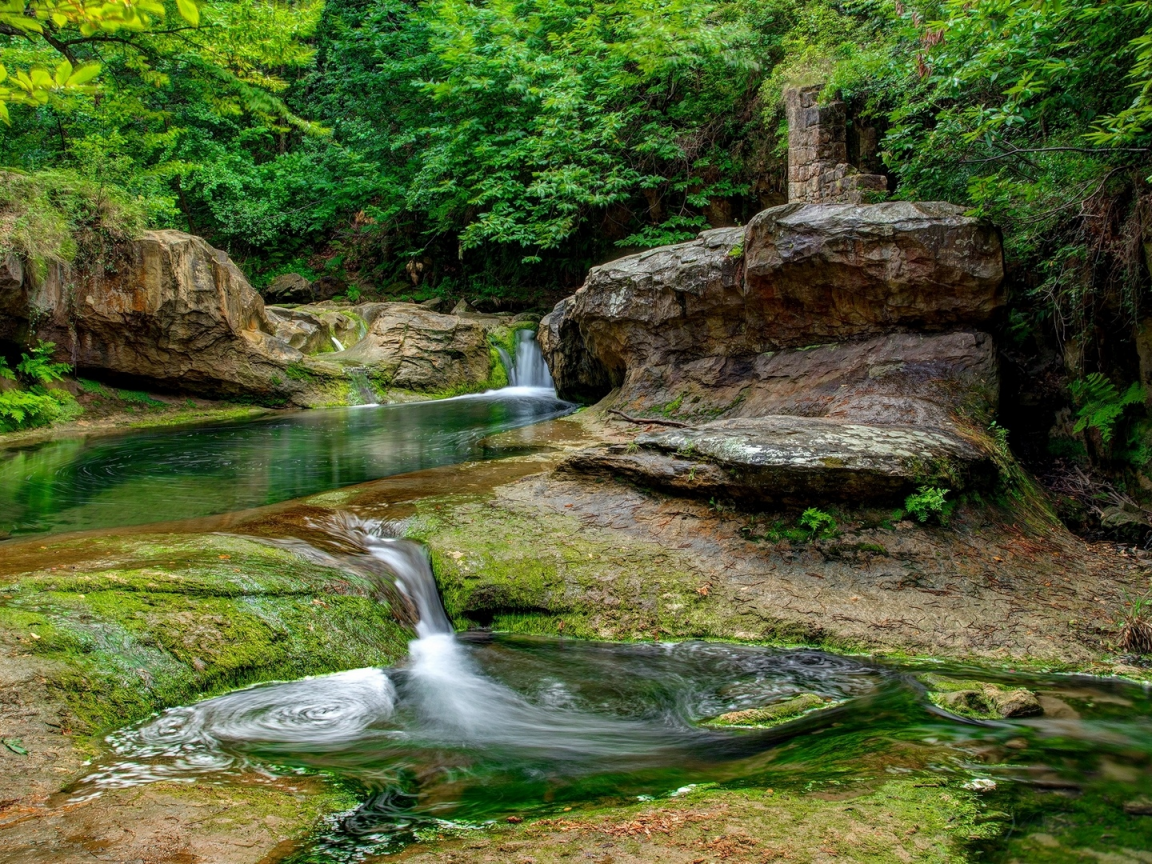 landscape, nature, forest, river, waterfall