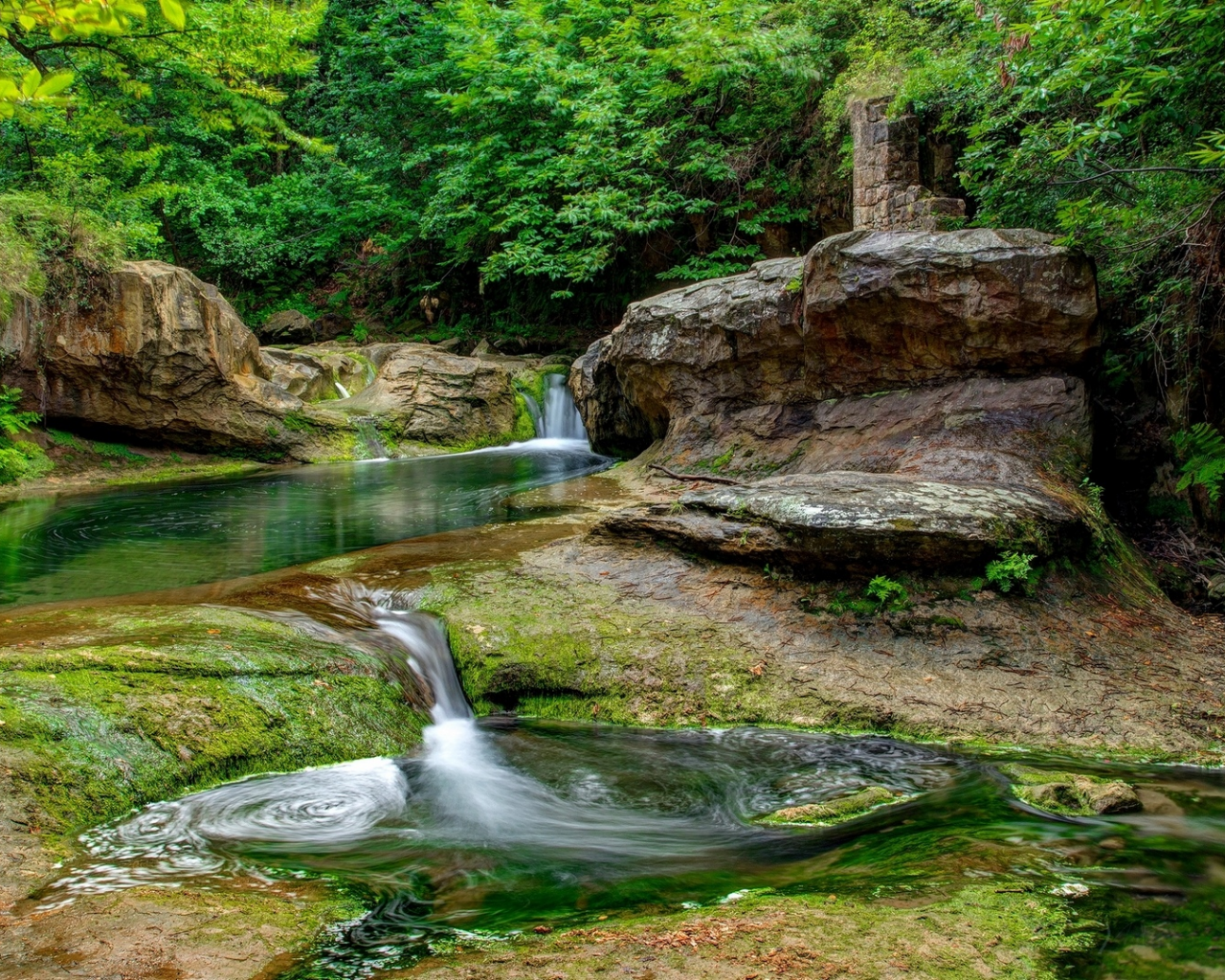 landscape, nature, forest, river, waterfall