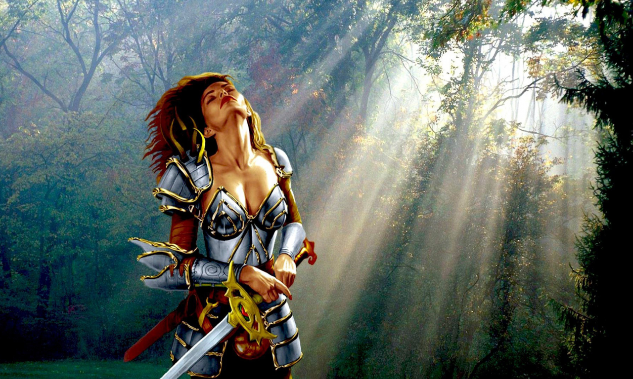 fantasy, knight, girl, sword