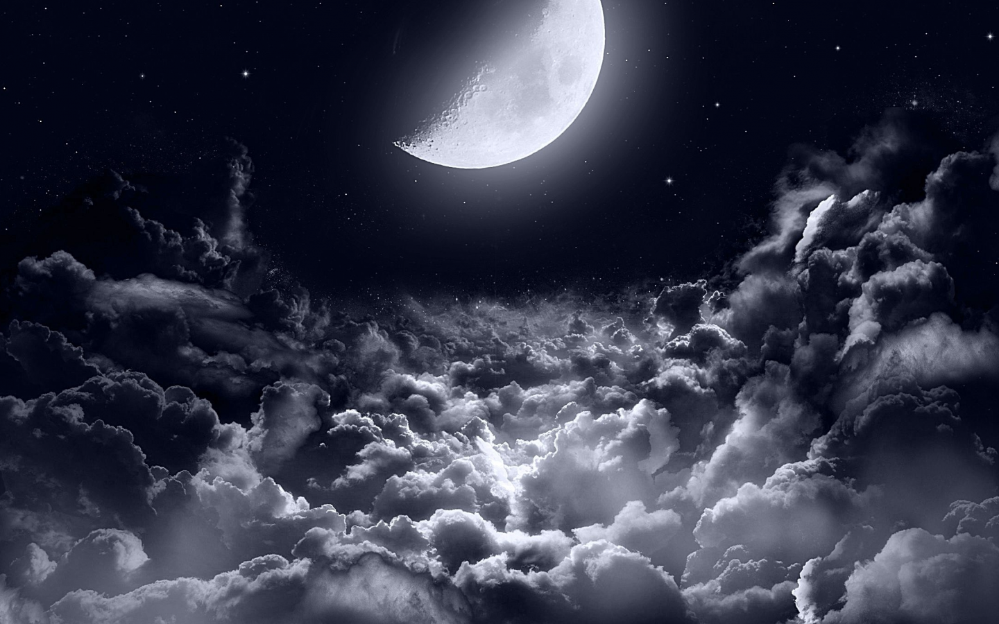 nature, night, moon, clouds