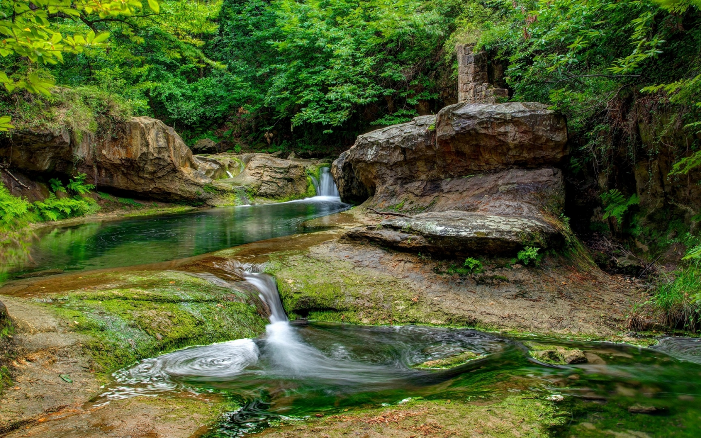 landscape, nature, forest, river, waterfall