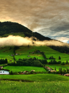 landscape, nature, mountains, hills, village, clouds
