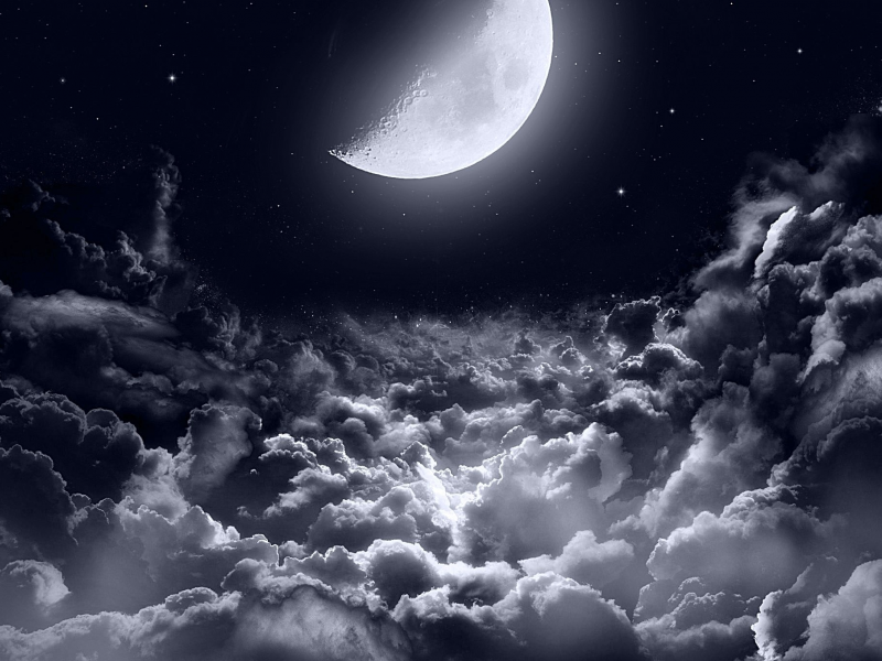 nature, night, moon, clouds