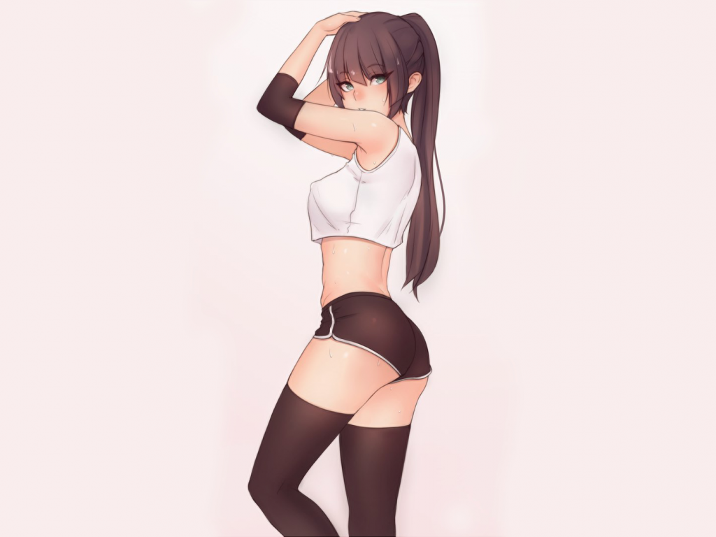 girl, beautiful, pretty, stockings, shorts, anime