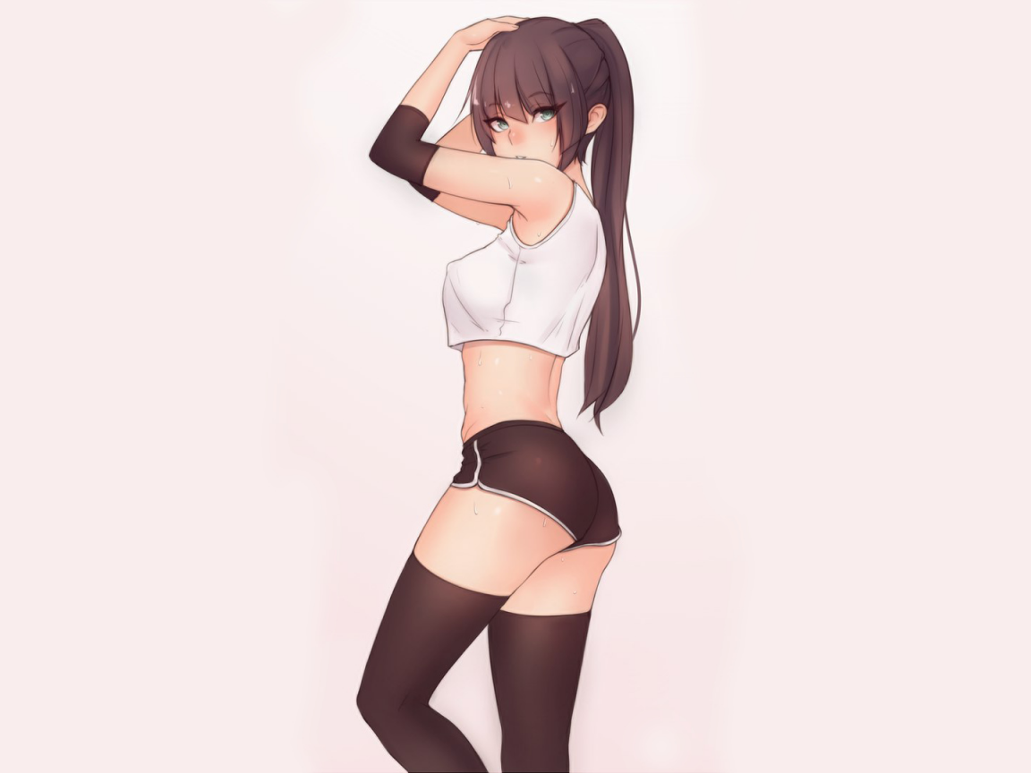 girl, beautiful, pretty, stockings, shorts, anime
