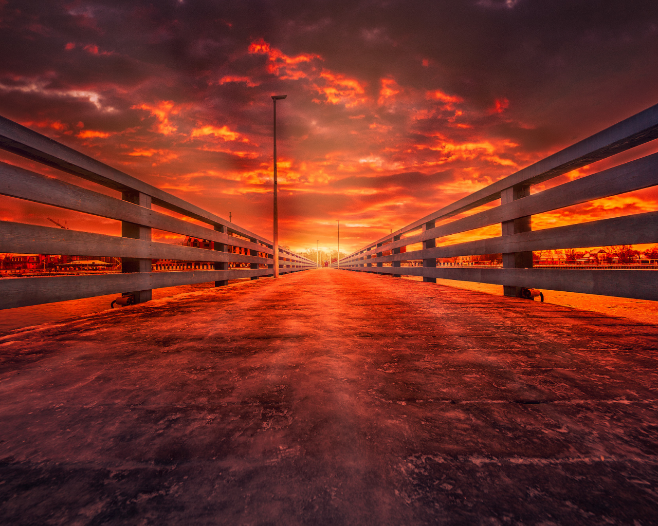 landscape, sunset, bridge, lantern