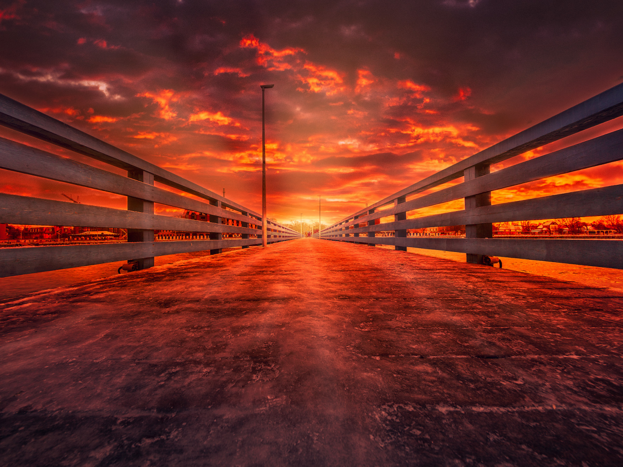 landscape, sunset, bridge, lantern