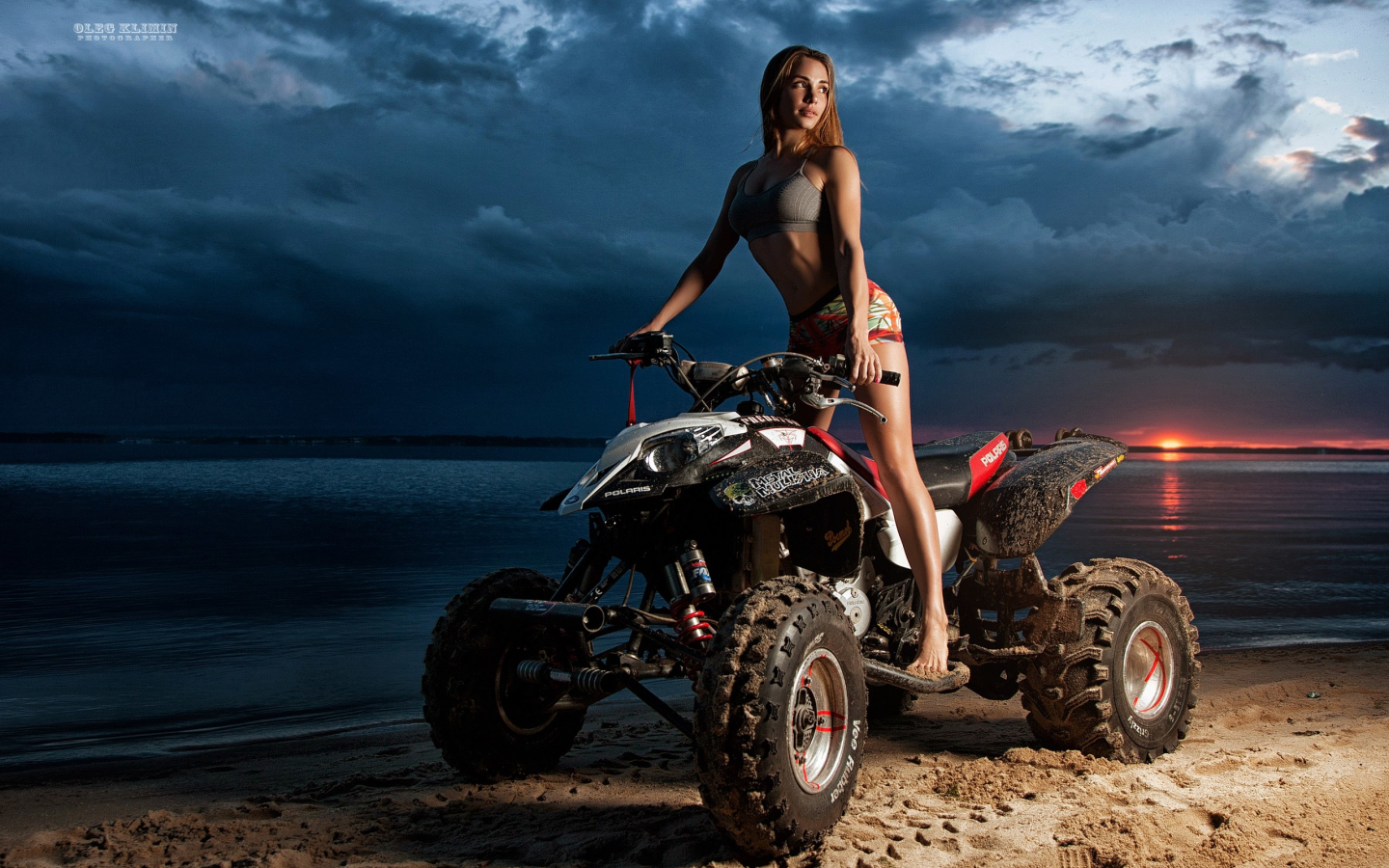 girl, beautiful, pretty, sneakers, legs, shorts, tanned, atv, beach, sunset