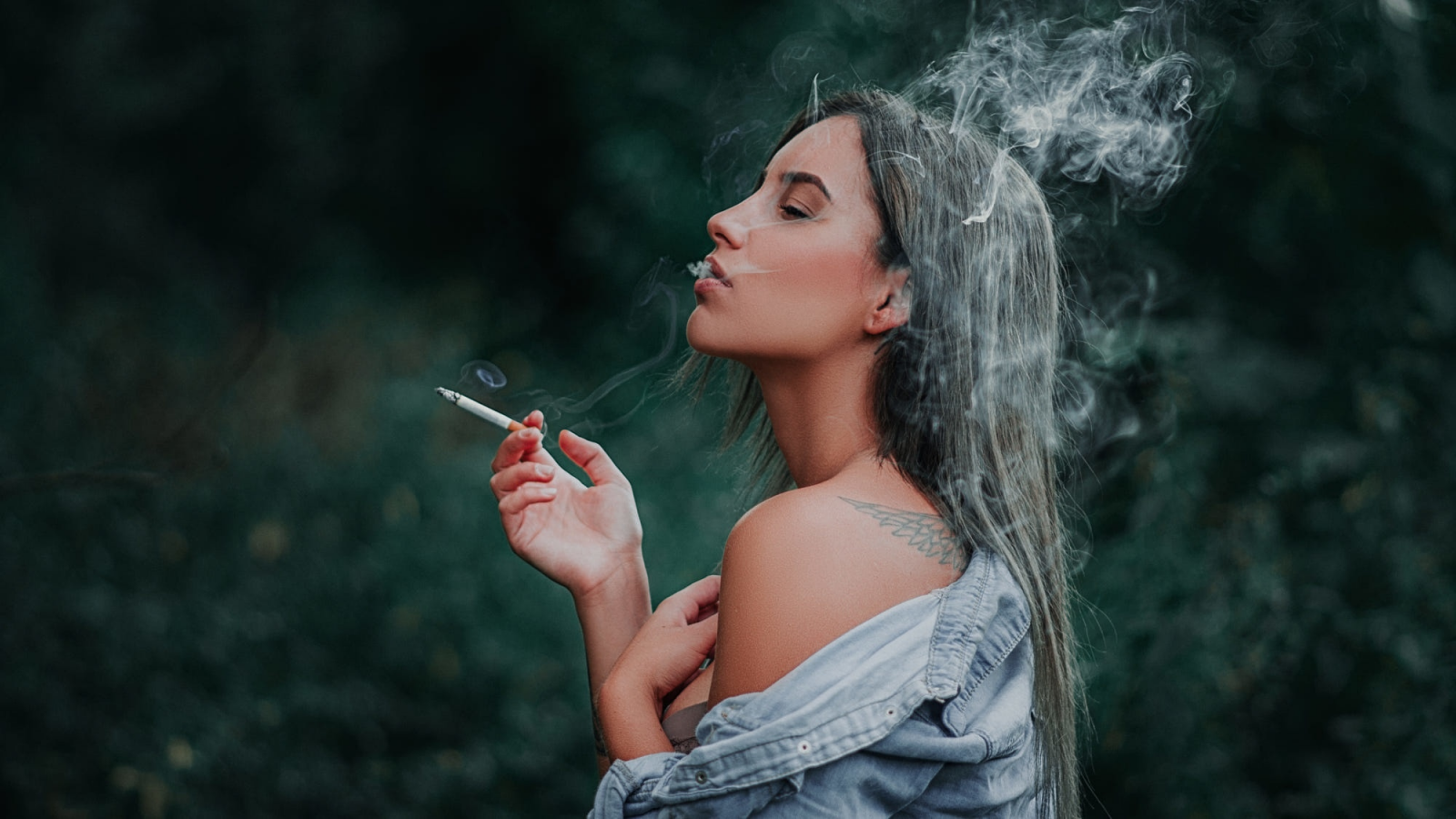 girl, smoking, smoke, cigarette