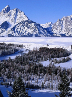 landscape, nature, forest, mountains, river, winter, snow