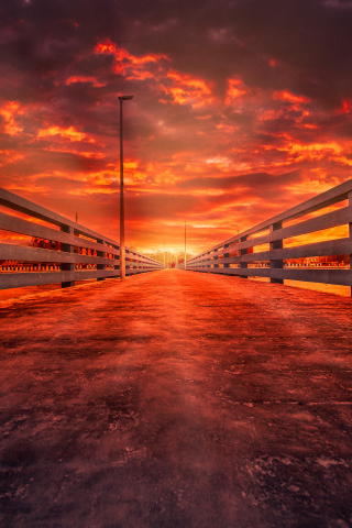 landscape, sunset, bridge, lantern