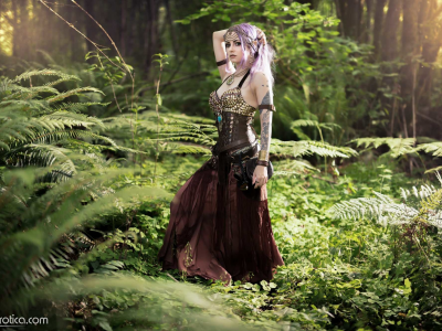 girl, pretty, sexy, cosplay, forest, nature