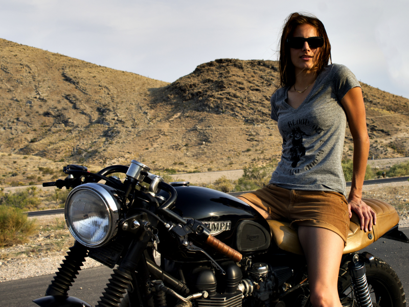 girl, beautiful, cute, model, brunette, glasses, skirt, motorcycle