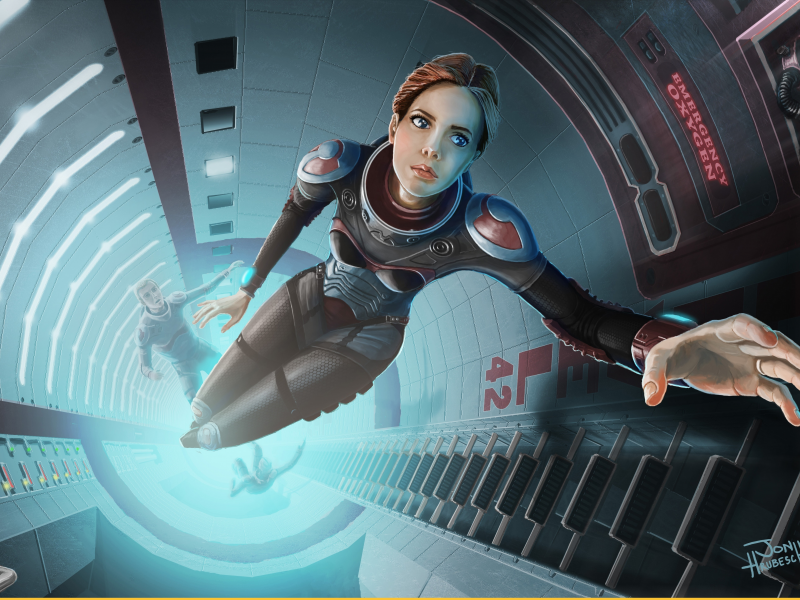 fantasy, girl, astronaut, space suit, spaceship, weightlessness