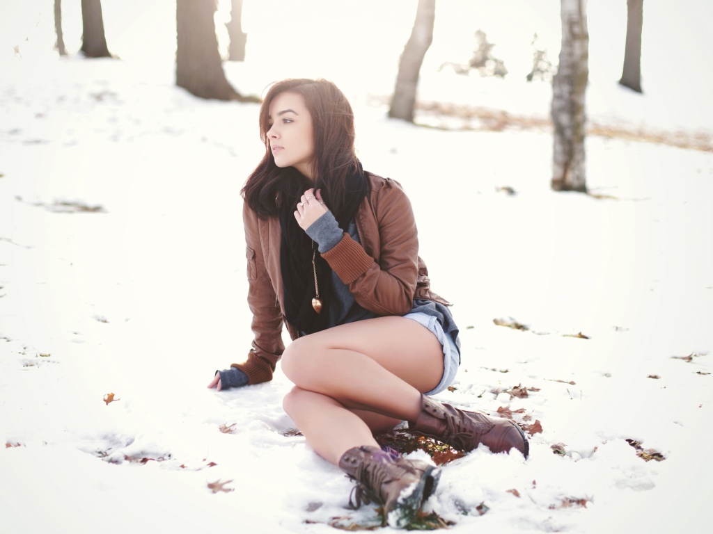 girl, sweetheart, shorts, legs, boots, winter, snow