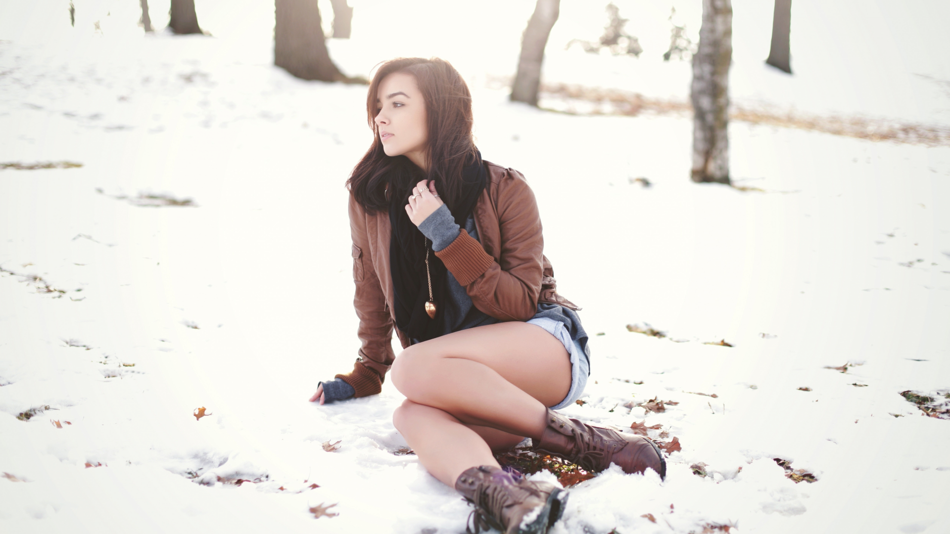 girl, sweetheart, shorts, legs, boots, winter, snow