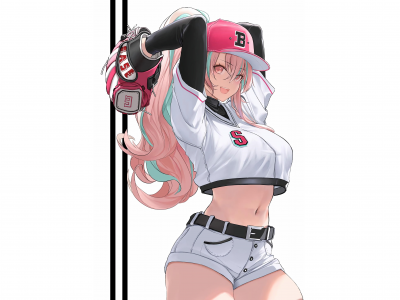 anime, girl, baseball player, shorts