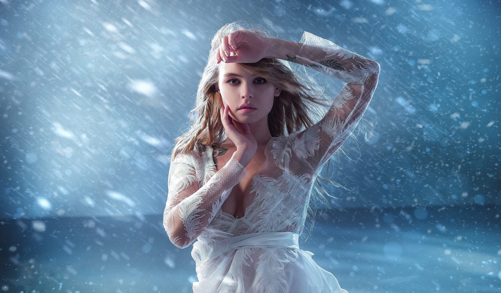 girl, beautiful, winter, snow