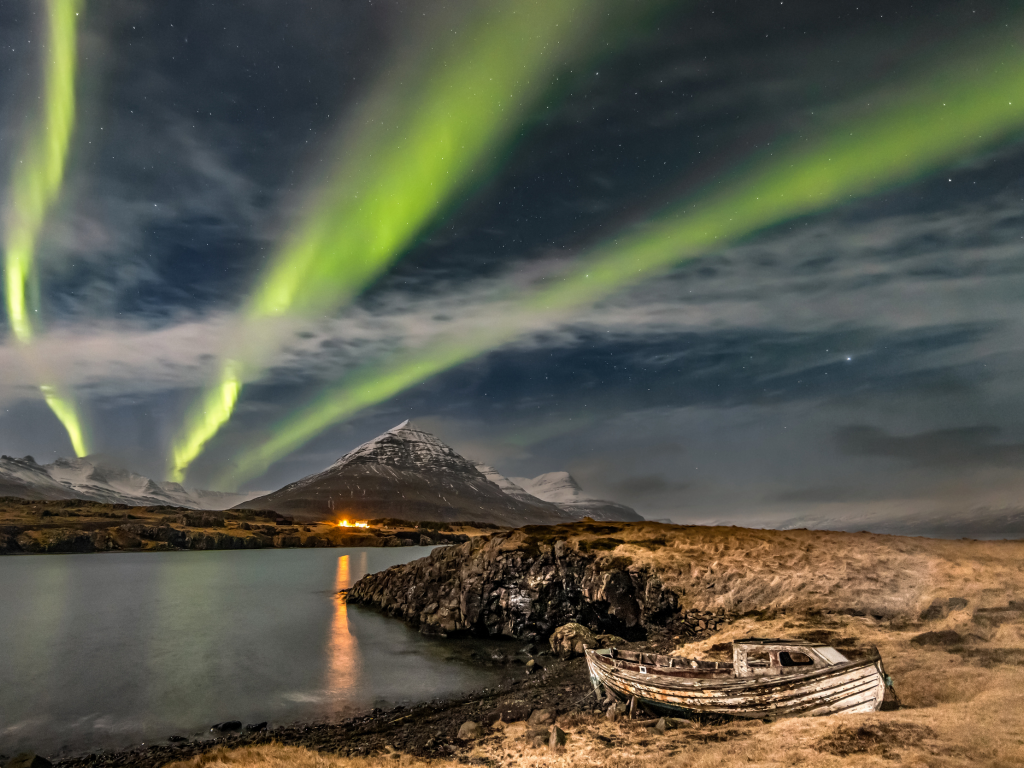 nature, sea, northern lights, iceland, mountains