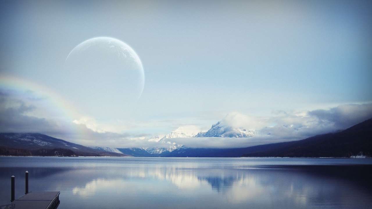 landscape, tranquility, pacification, moon, lake, fog