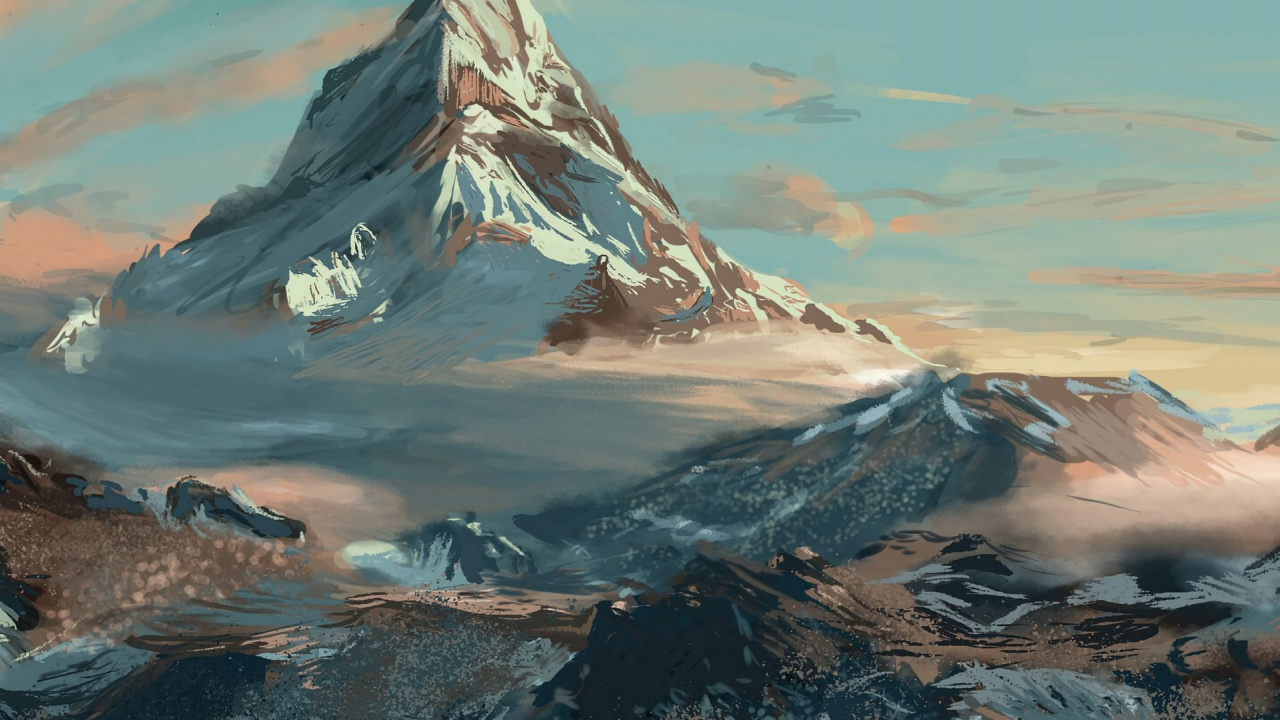 landscape, mountains, painting, oil