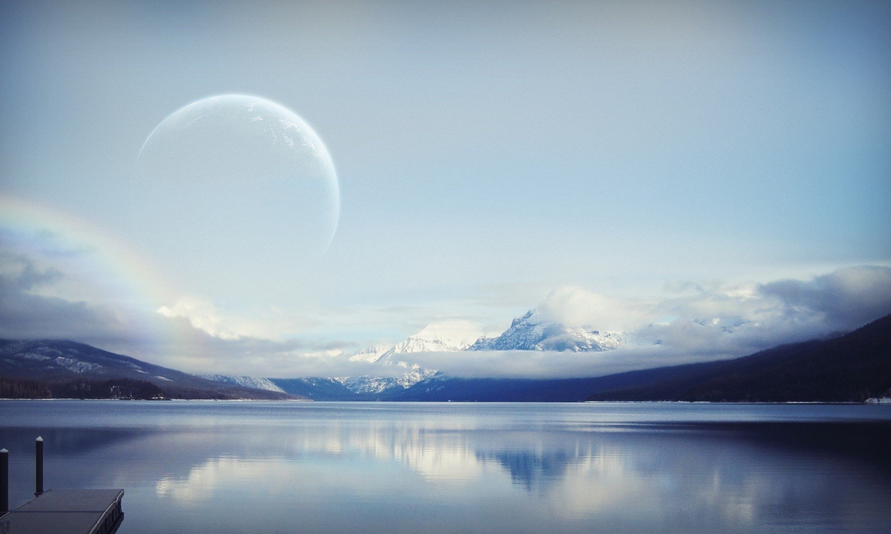 landscape, tranquility, pacification, moon, lake, fog