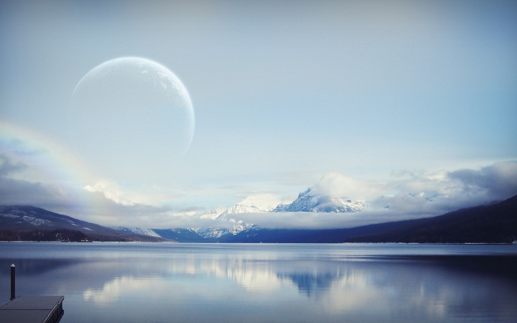 landscape, tranquility, pacification, moon, lake, fog