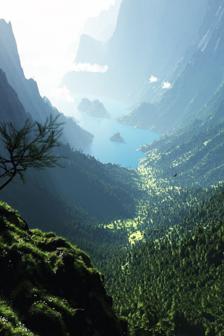 nature, mountains, forest, bay, rocks