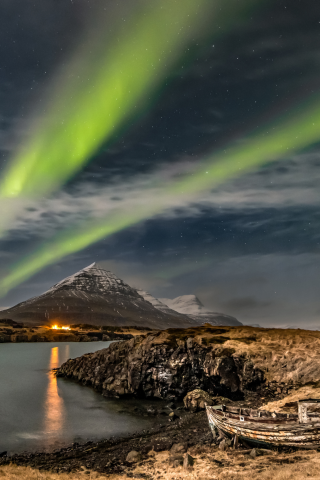 nature, sea, northern lights, iceland, mountains