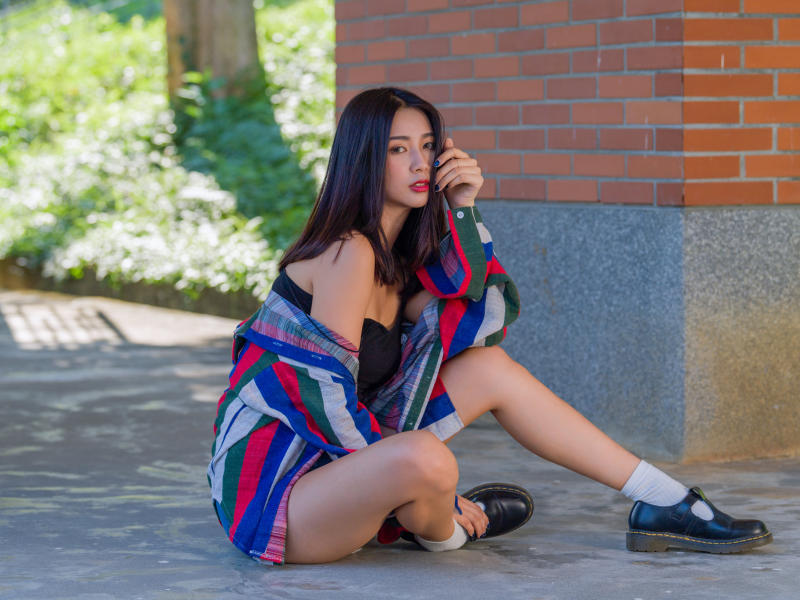 girl, cute, asian, brunette, legs